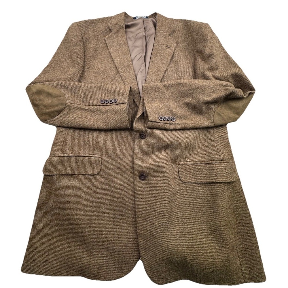Stafford Jacket Blazer Mens Size 46L Brown Lambswool Blend Elbow Patches